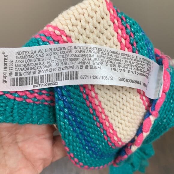 Zara Striped Pink/Teal/White Knit Open Back Halter Crop Top - Picture 4 of 9